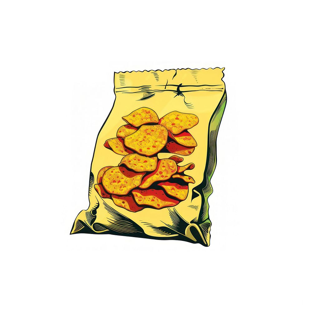 Crispy potato chips snack illustration