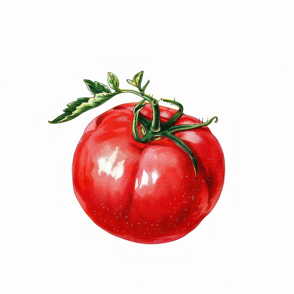 Vibrant ripe tomato with leaves