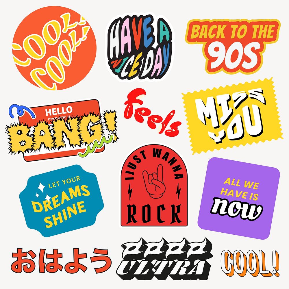 Retro sticker design element remix set