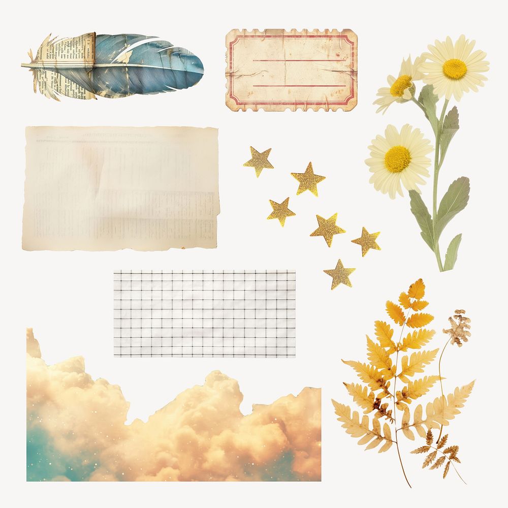 Aesthetic ephemera collage design element set