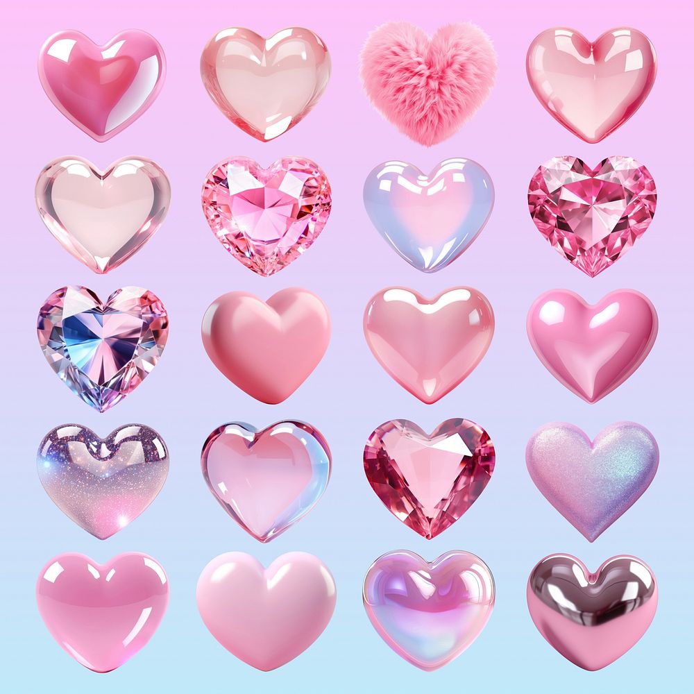 3D heart-shaped design element set