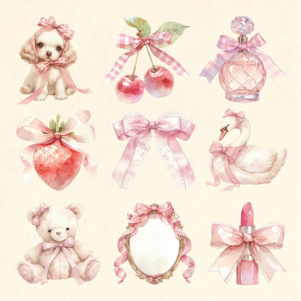 Pink coquette aesthetic design element set