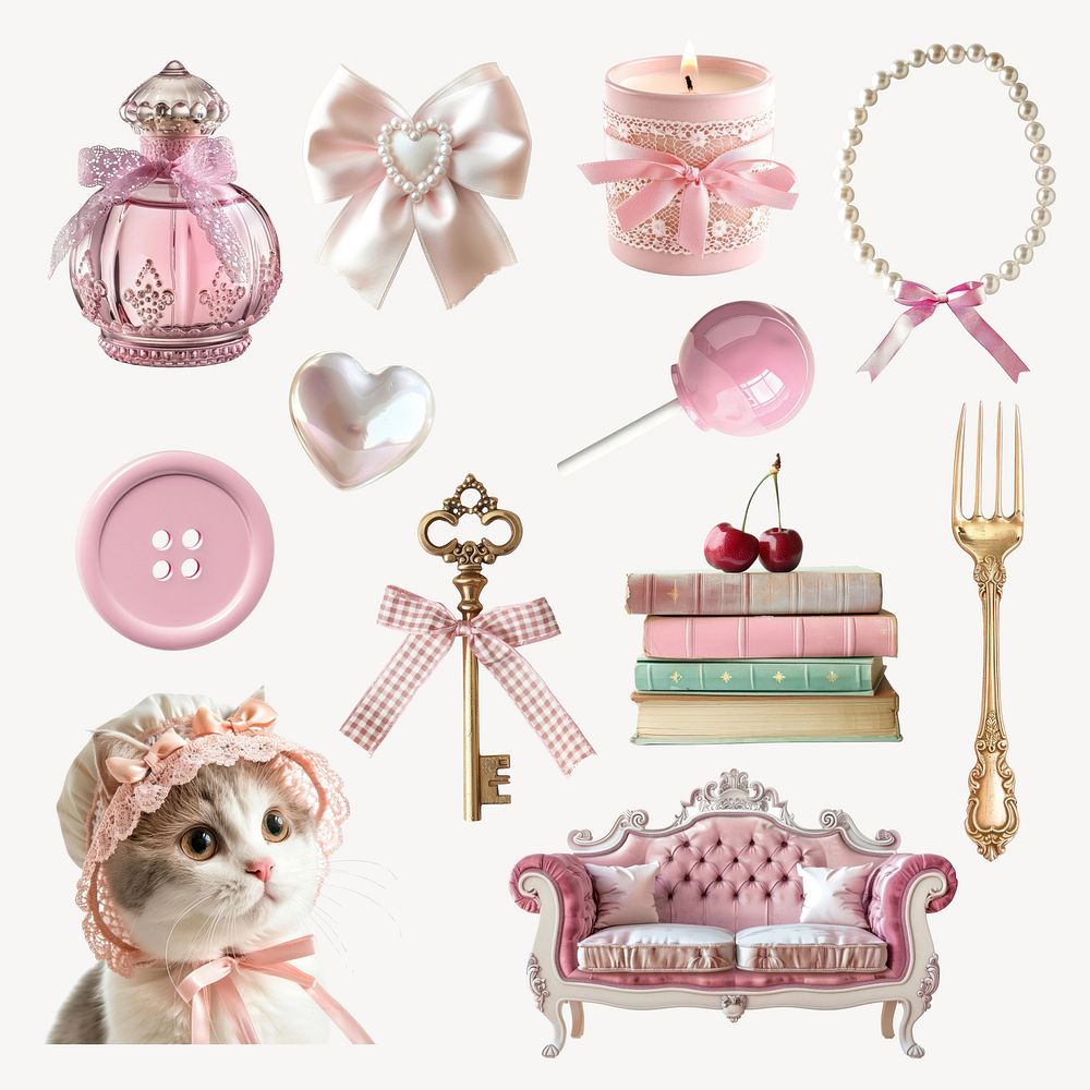 Aesthetic pink coquette design element set