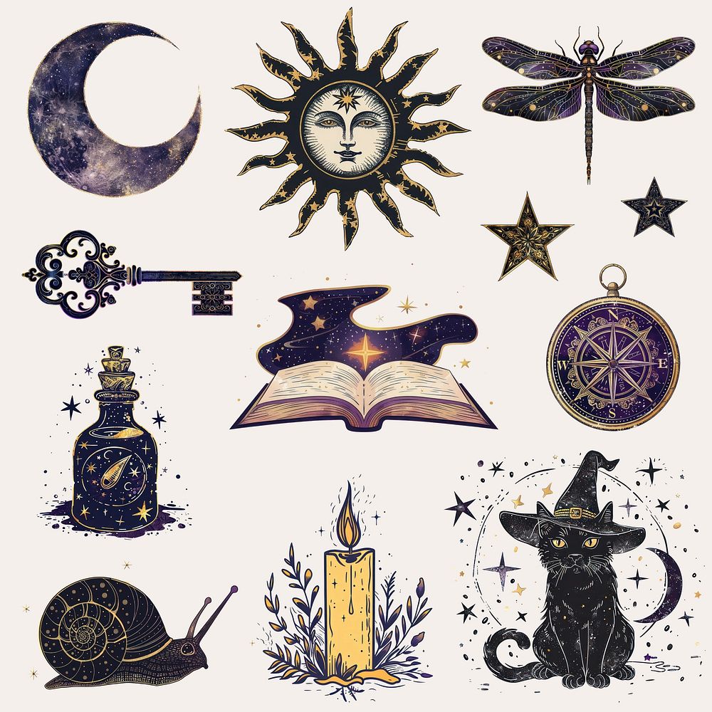 Vintage whimsigoth design element set