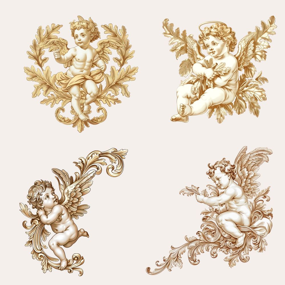 Vintage cupid design element set