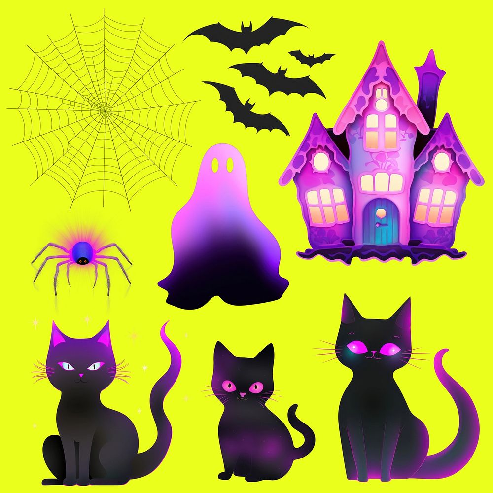 Cute purple Halloween design element set