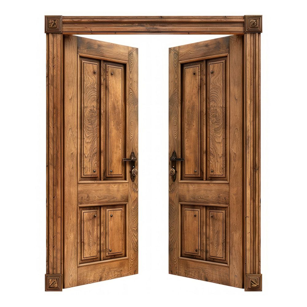 Elegant wooden double doors open