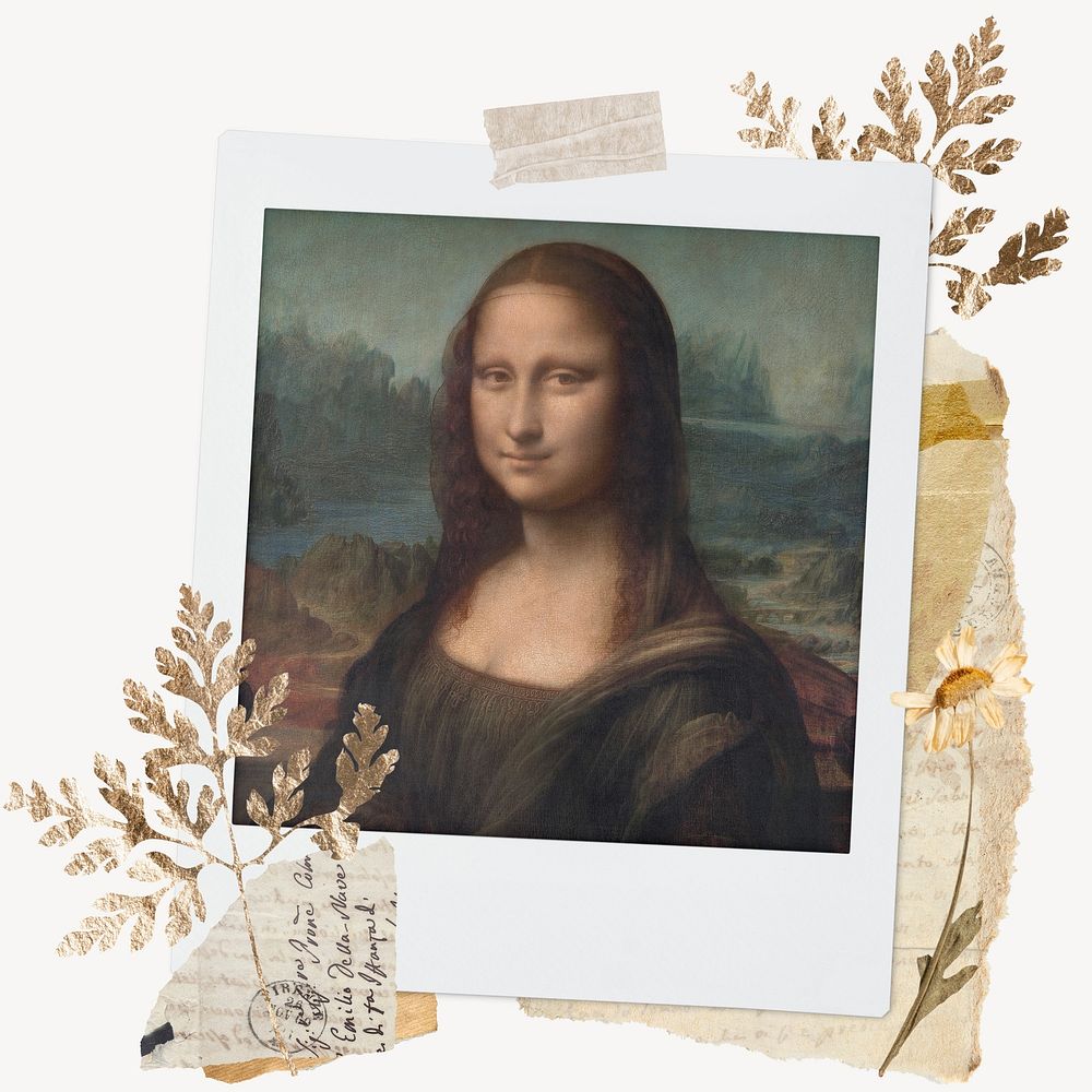 Mona Lisa instant photo mockup, autumn aesthetic design, remixed by rawpixel