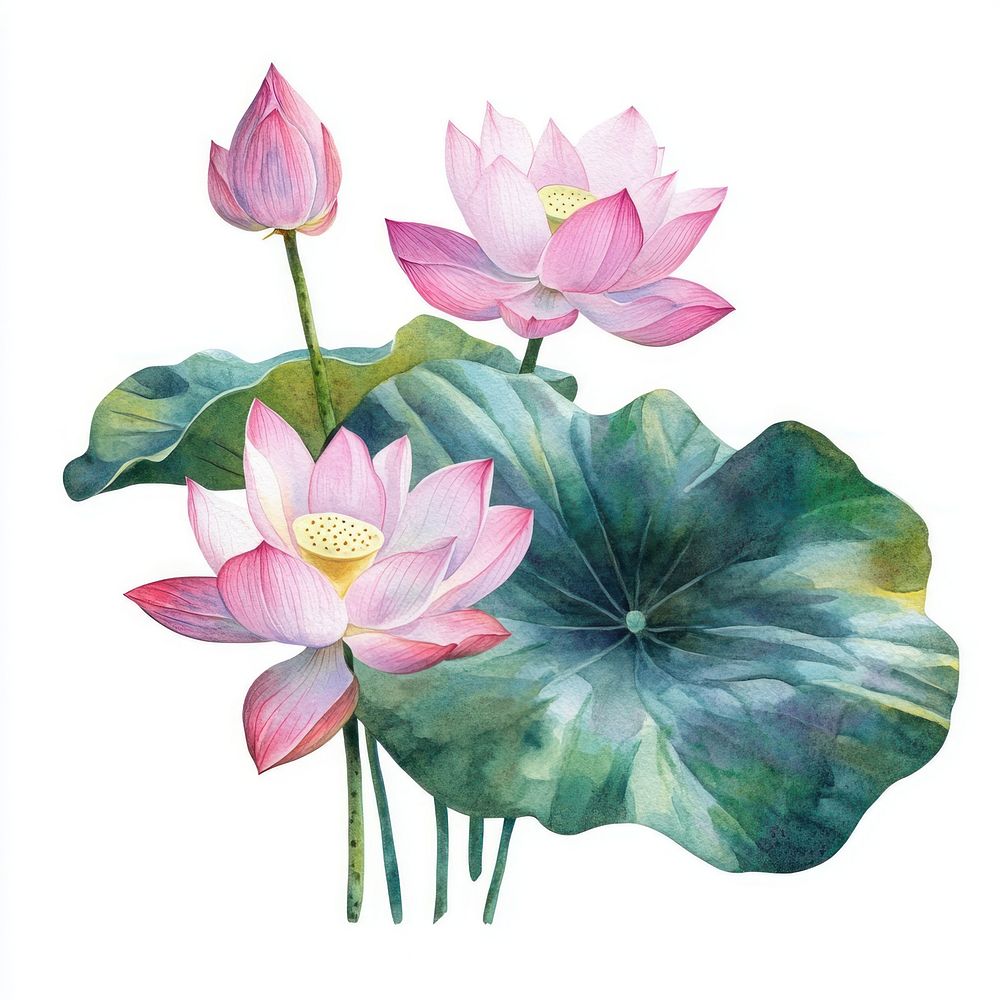 Elegant watercolor lotus flowers