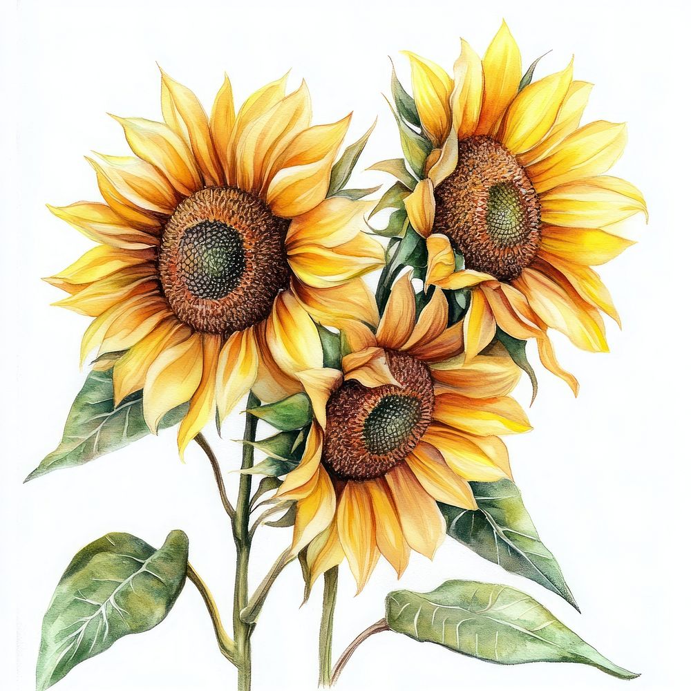 Vibrant sunflowers watercolor illustration