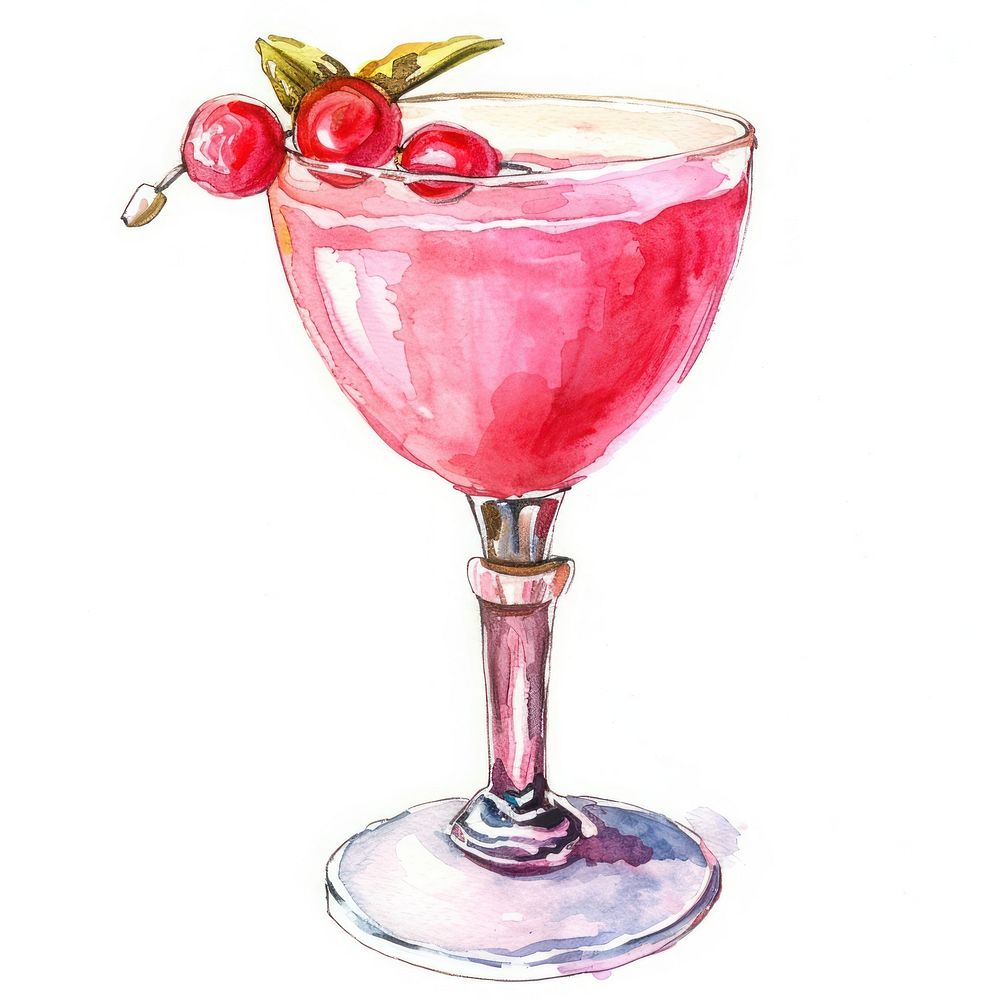 Watercolor cocktail with cherries