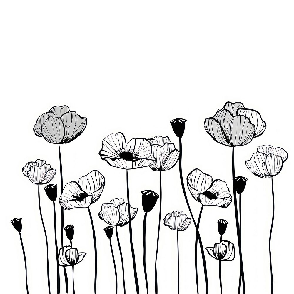 Poppy flower field drawing illustration flowers.