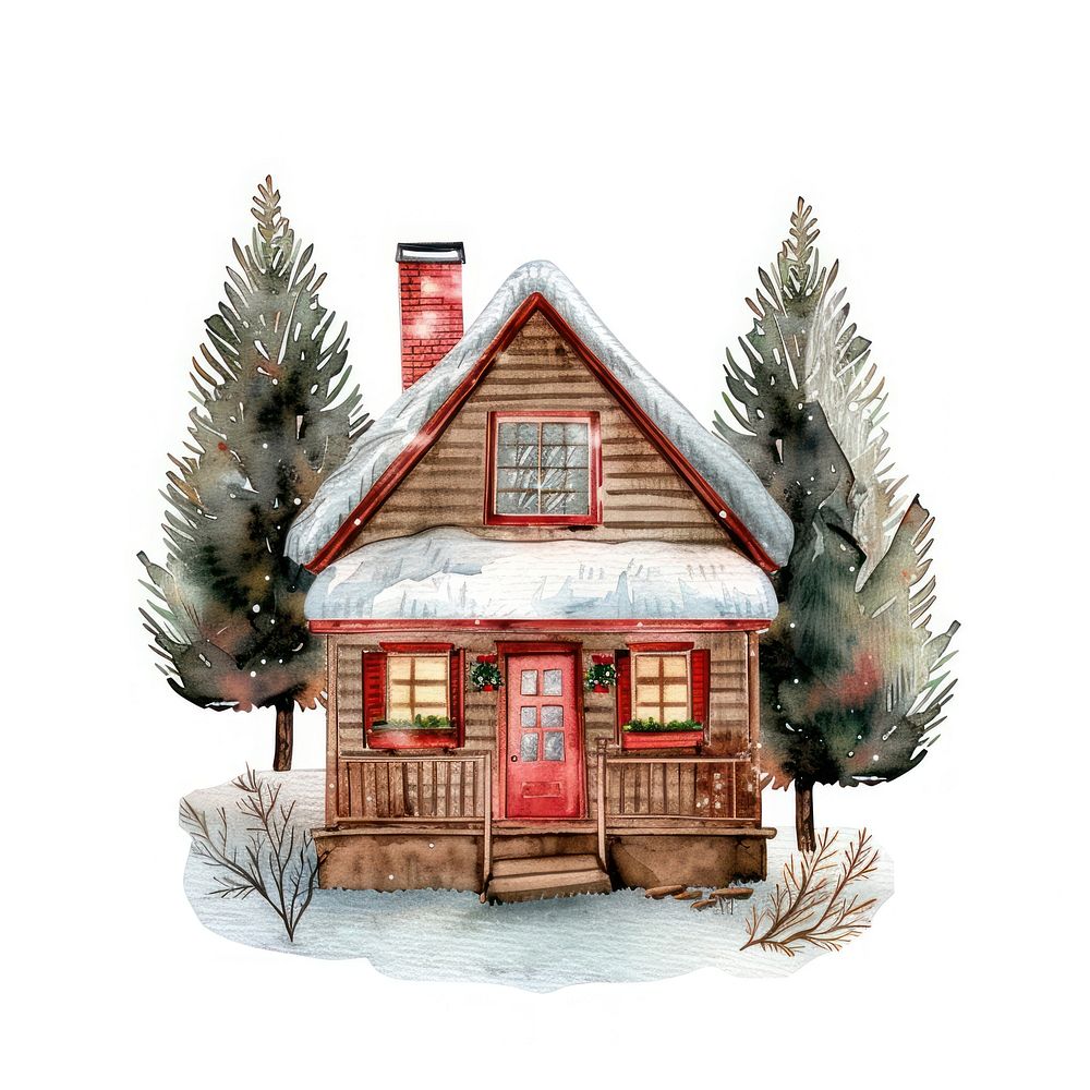 Cozy winter cabin illustration