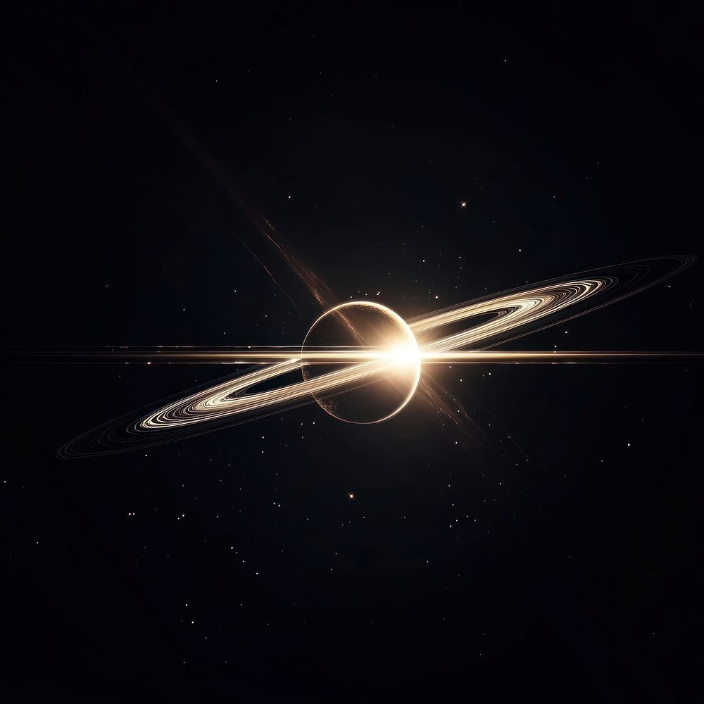 Saturn symbol streaking background flare light.