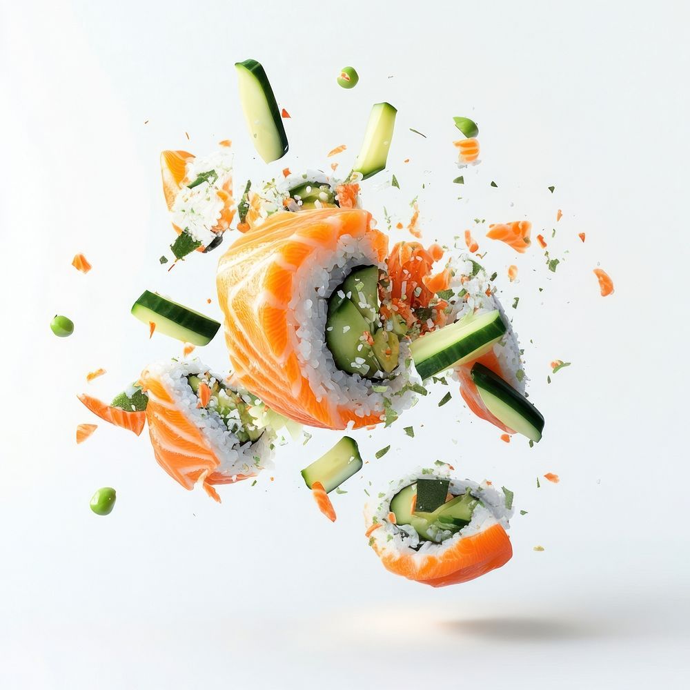 Salmon Roll Burst sushi exploding | Free Photo - rawpixel