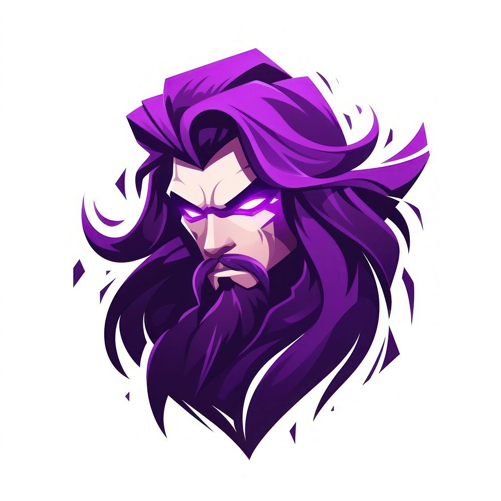 Game streamer long hair guy purple design art.