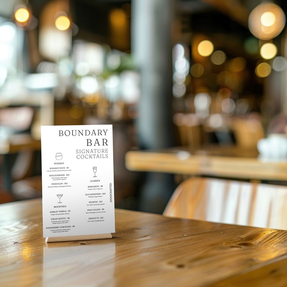 Elegant bar menu on table