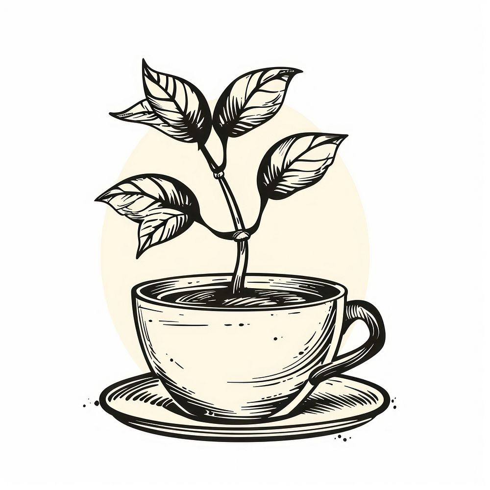 Cup of coffee plant illustration drawing.