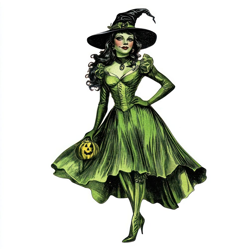 Halloween green witch halloween costume vintage.