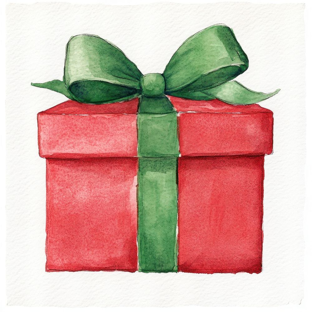 Christmas gift box watercolor christmas green.