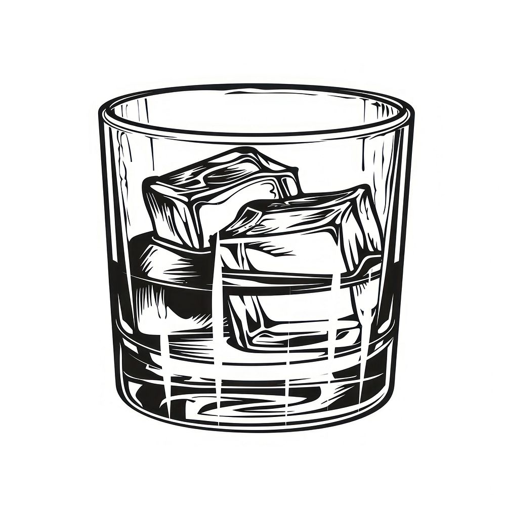 Whiskey glass with ice cubes