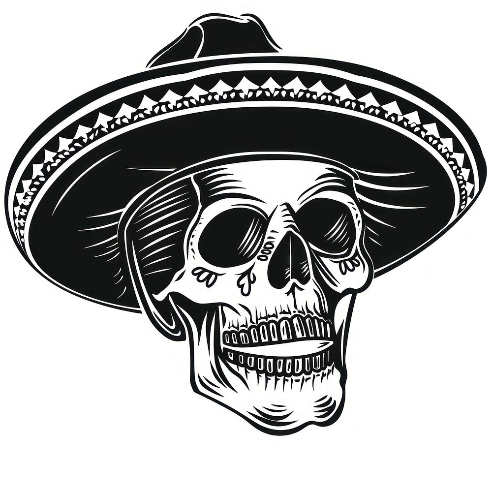 Skull wearing traditional sombrero