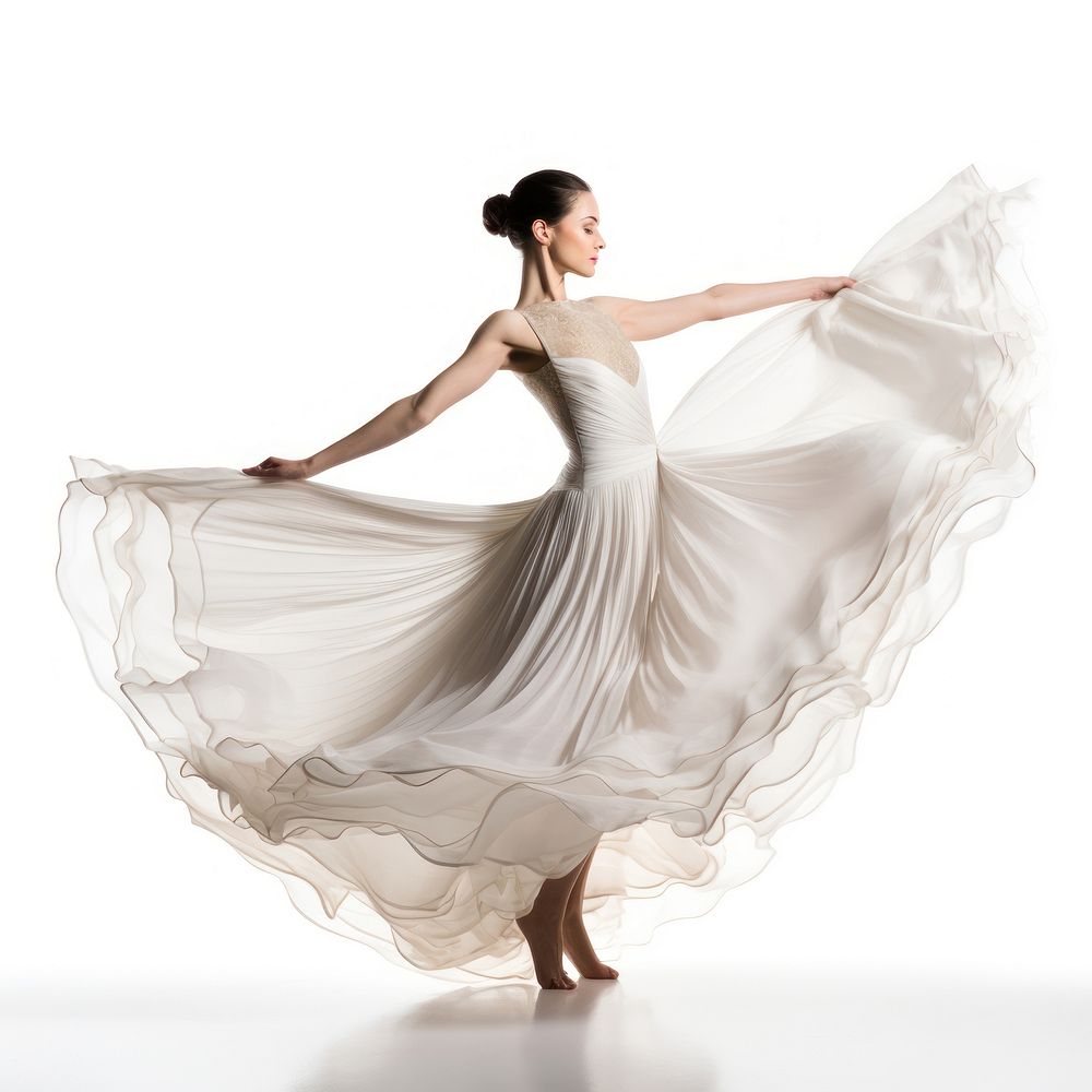 Beautiful ballerina in a white silk skirt dancing recreation clothing.