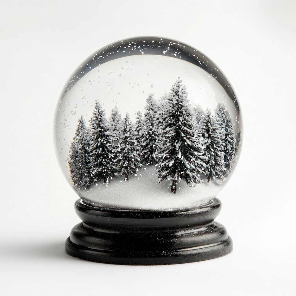 A snow globe ornament christmas sphere trees.