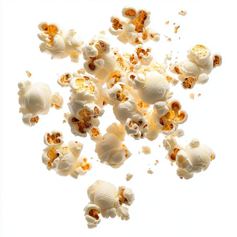 Group of exploding popcorn background snack white.