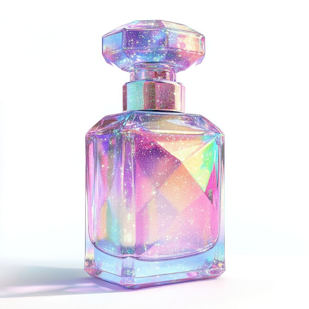 Glittery perfume bottle glittery holographic iridescent.