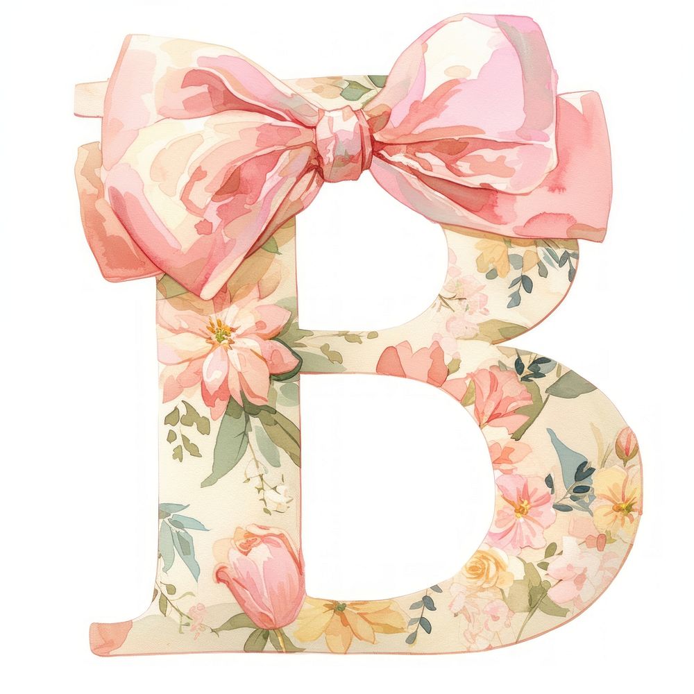 Coquette letter b illustration watercolor style.