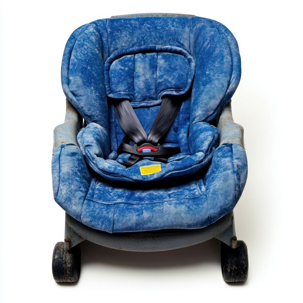 Blue worn-out child car seat