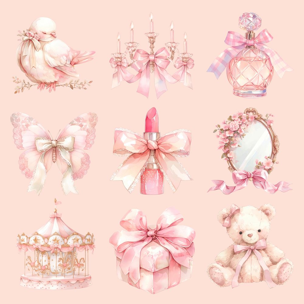 Charming pastel feminine   design element psd set