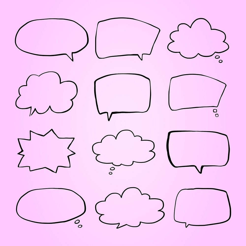 Hand-drawn speech bubble  design element set psd