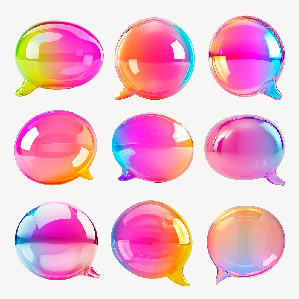 Colorful glossy speech bubbles design element set psd