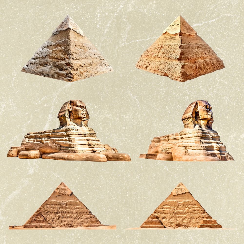 Ancient Egypt pyramids Sphinx remix design element psd set