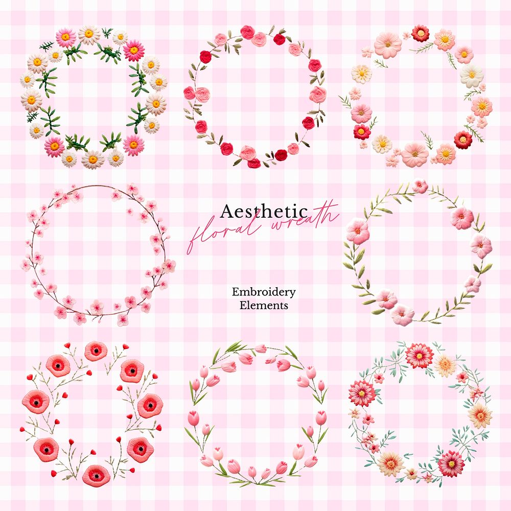 Aesthetic floral wreath  design element psd set