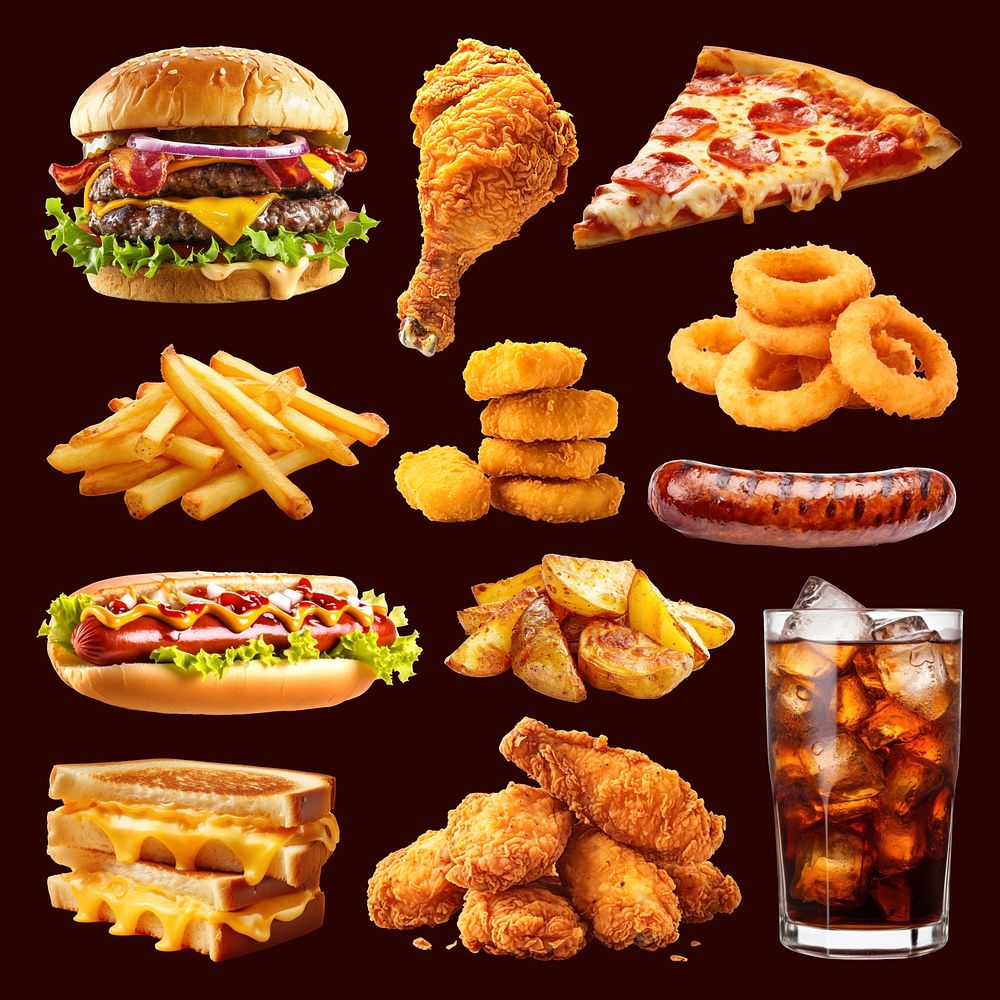 Delicious fast food assortment design element psd set