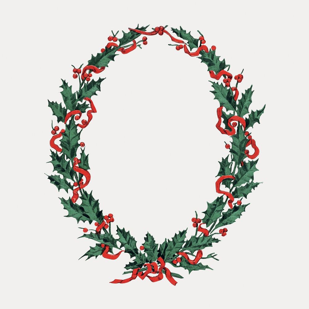 Festive holly wreath vintage illustration vector