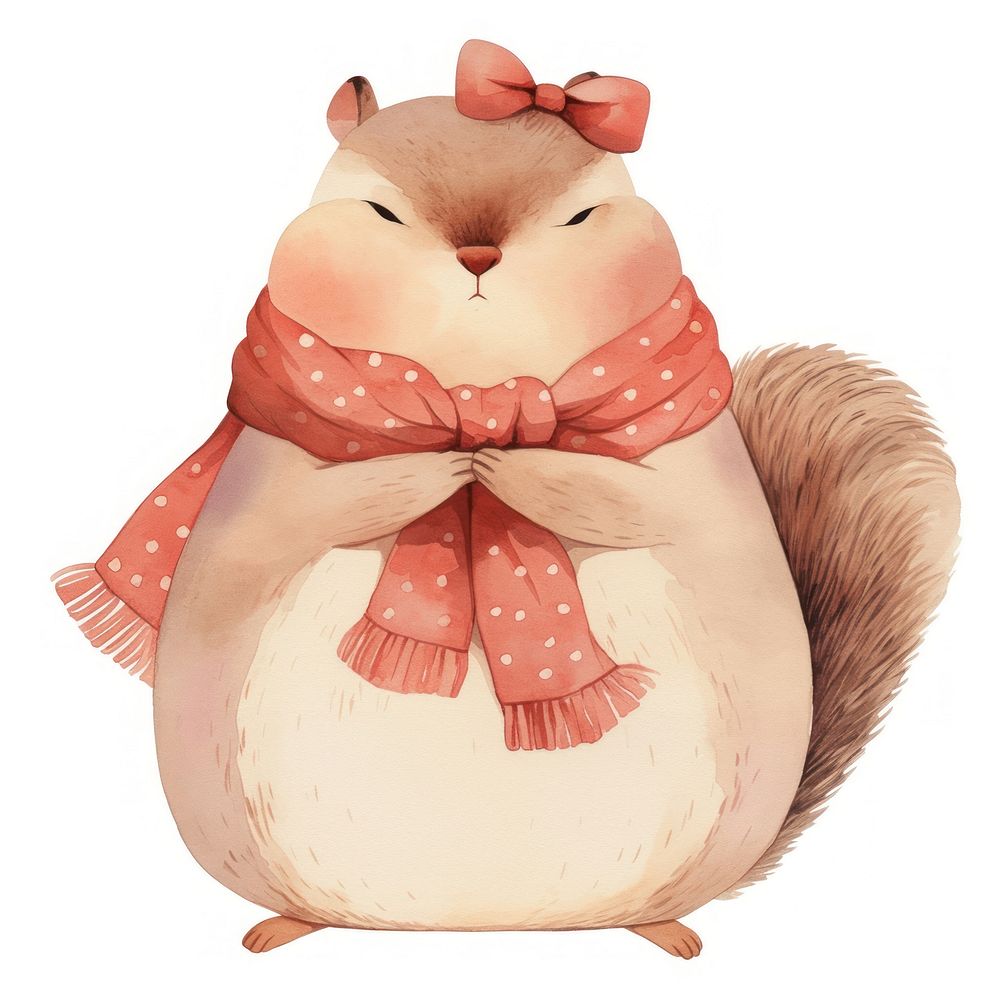 Coquette chubby squirrel illustration watercolor animal.