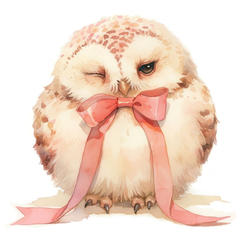 Coquette owl illustration watercolor animal.