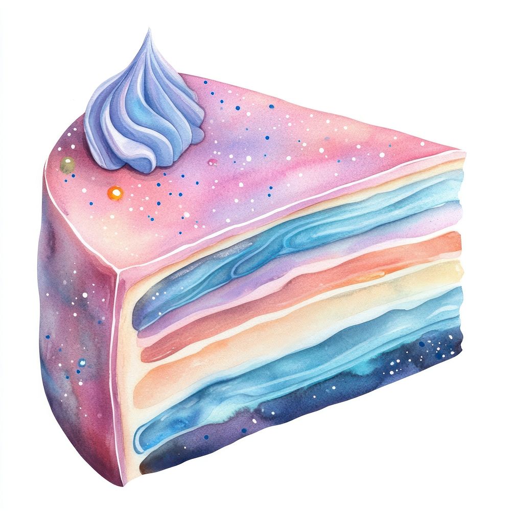 Fancy cake in Watercolor style watercolor dessert galaxy.