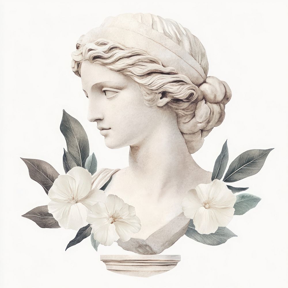 An ancient greek Aphrodite with white flower painting art illustrated.