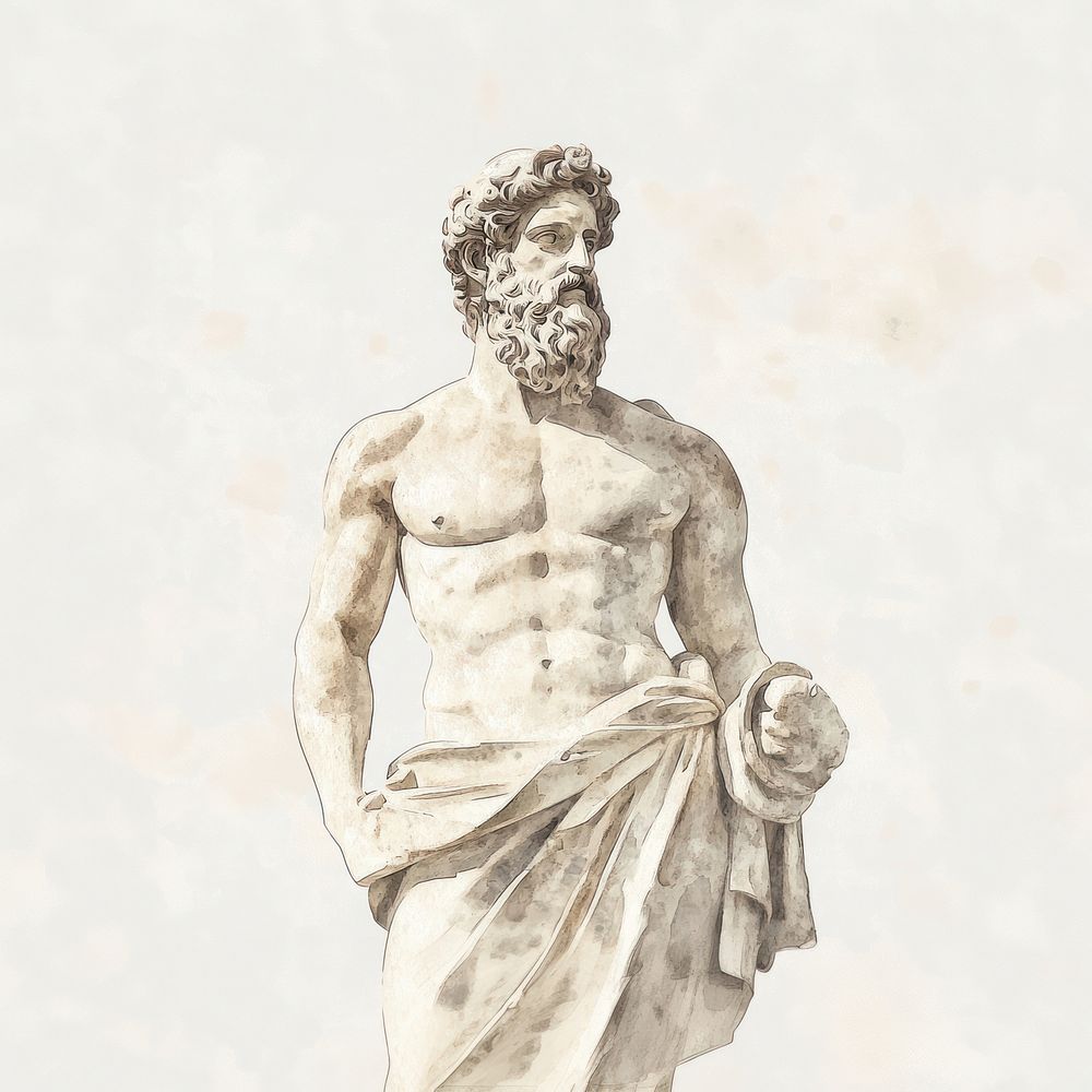 An ancient greek God painting art illustrated.