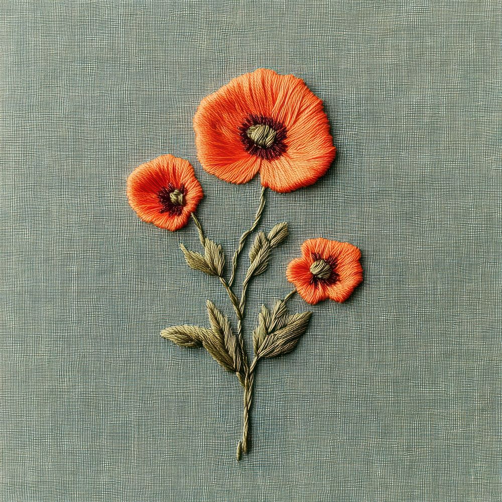 Autumn poppy flower bunch embroidery flowers textile.