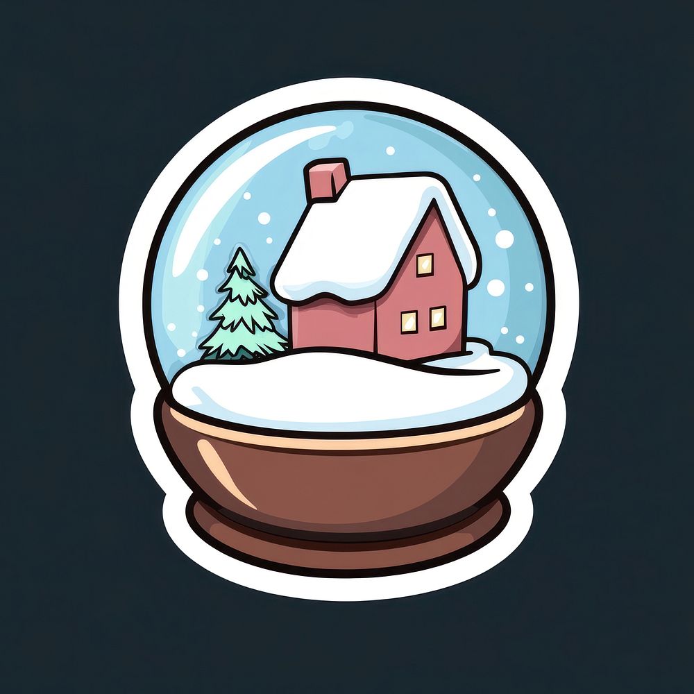 Christmas snow globe sticker christmas illustration countryside.