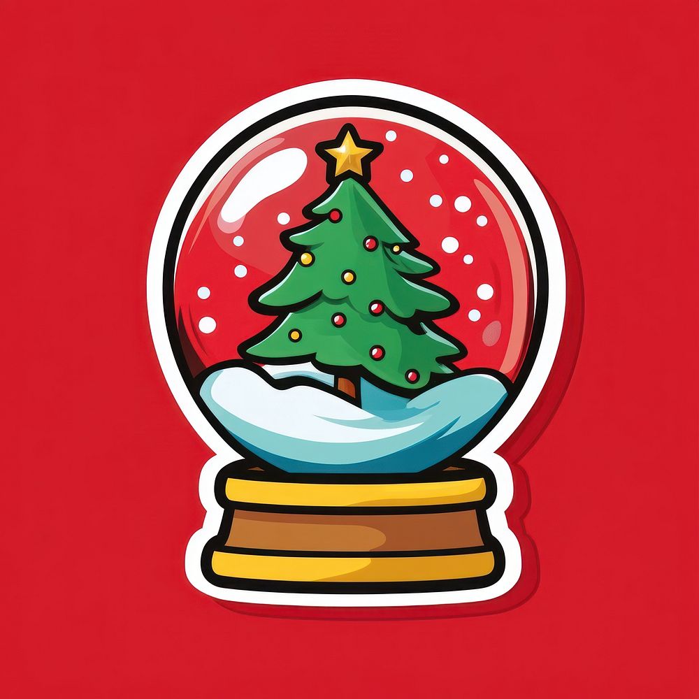 Christmas snow globe sticker christmas background red.