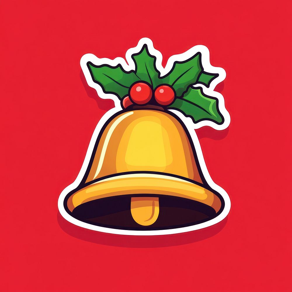 Gold bell sticker christmas bright holly.