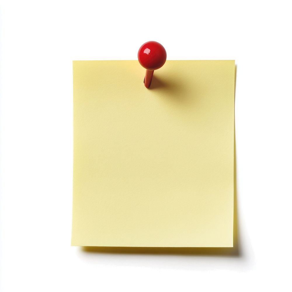 A squre Yellow sticky note with red pushpin yellow reminder bulletin.