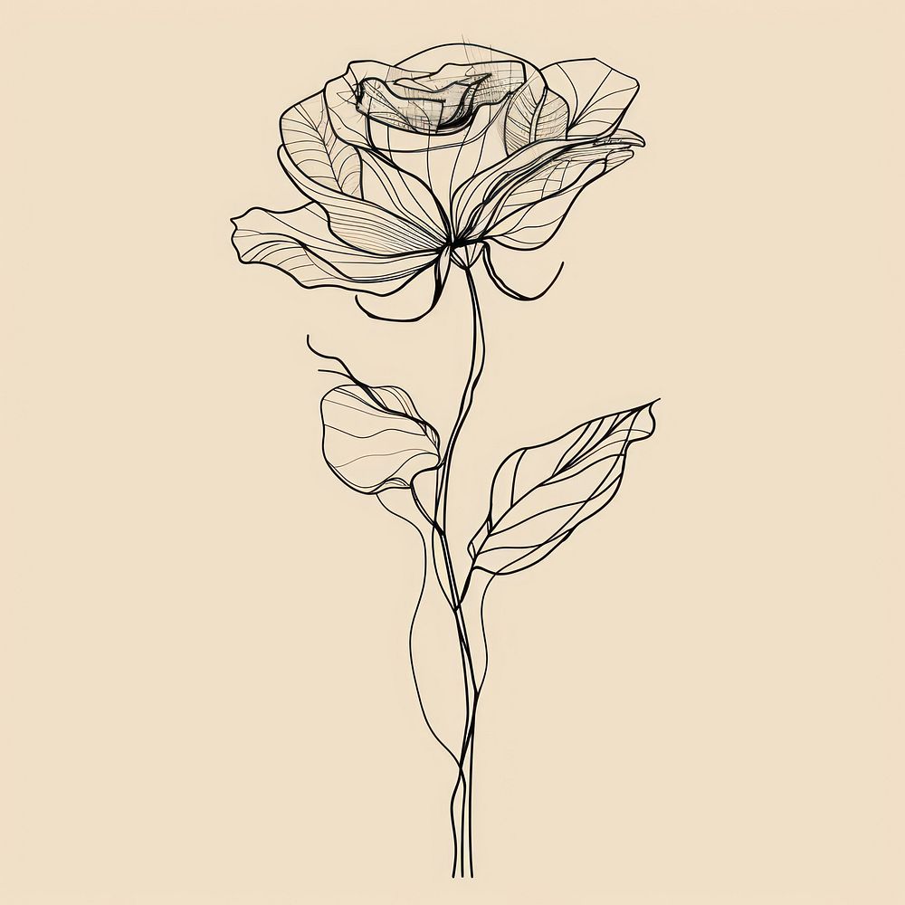 Hand drawn of rose drawing minimalist sketch.